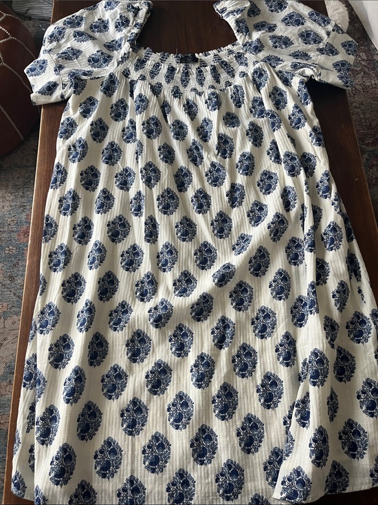 J. Crew Dresses & Skirts - J. Crew White Dress with Navy Blue Floral Medallions